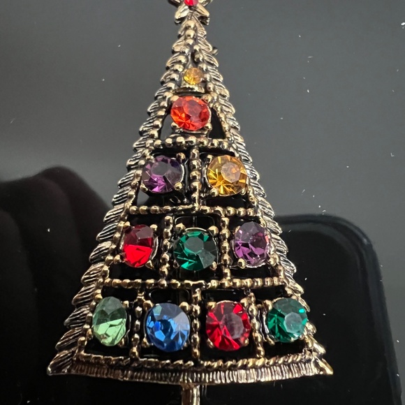 Vintage Christmas Tree Pin Brooch Beatrix B.J. Signed Rhinestone - Book Piece - Picture 10 of 12